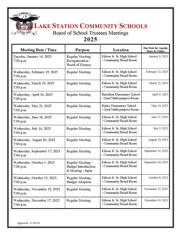 2025 Board Meeting Dates